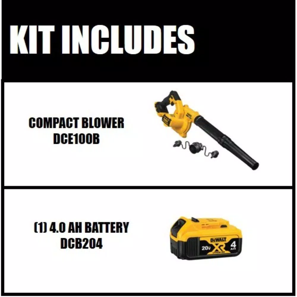 Leaf Blowers DEWALT 20-Volt MAX Cordless Compact Jobsite Blower 135 MPH 100 CFM With (1) 20-Volt 4.0Ah Battery - Image 2