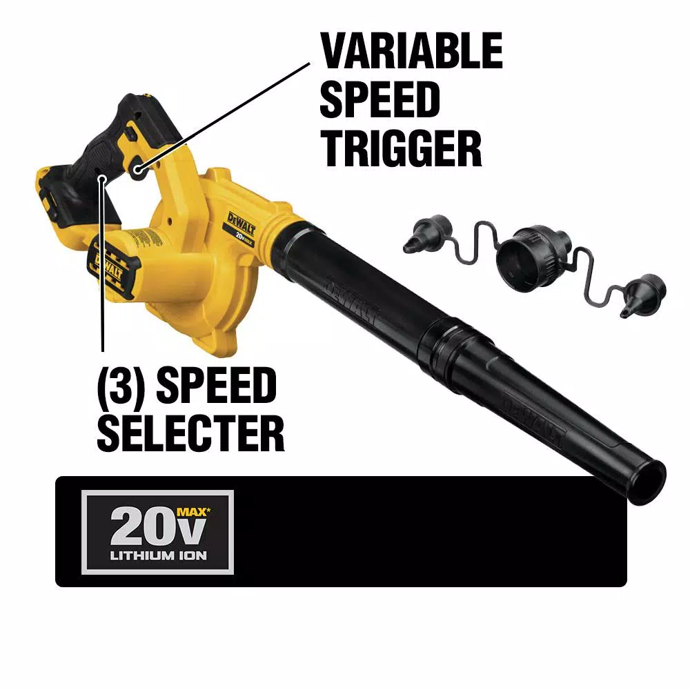 Leaf Blowers DEWALT 20-Volt MAX Cordless Compact Jobsite Blower 135 MPH 100 CFM With (1) 20-Volt 3.0Ah Battery - Image 3