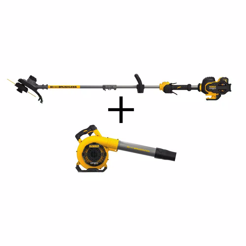 Trimmers DEWALT 15 In. 60V MAX Cordless FLEXVOLT Brushless String Grass Trimmer, (1) 3.0Ah Battery & Charger & Leaf Blower (Tool Only)
