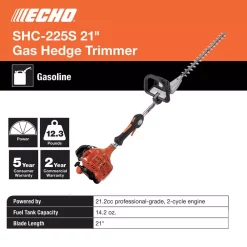Trimmers ECHO 21 In. 21.2 Cc Gas 2-Stroke Cycle Hedge Trimmer 9 Trimmers ECHO 21 In. 21.2 Cc Gas 2-Stroke Cycle Hedge Trimmer -ECHO SALES STORE echo gas hedge trimmers shc 225s a0 1000