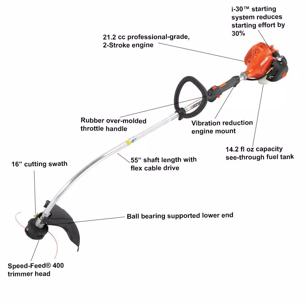 Trimmers ECHO 21.2 Cc Gas 2-Stroke Cycle Curved Shaft Trimmer - Image 2