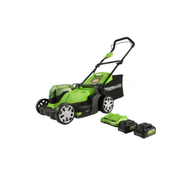 Lawn Mowers Greenworks 17 In. 48-Volt (2 X 24V) Battery Cordless Walk Behind Push Lawn Mower W/ 4.0 Ah Batteries & Dual Port Charger MO48B2210