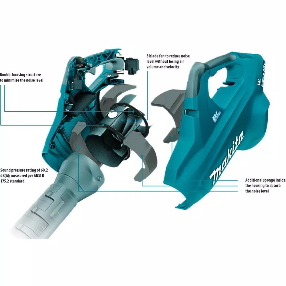 Leaf Blowers Makita 18-Volt X2 (36V) LXT 473 CFM 120 MPH Brushless Cordless Blower Kit With 4 Batteries (5.0Ah) With Flat End Nozzle, XBU02Z - Image 4
