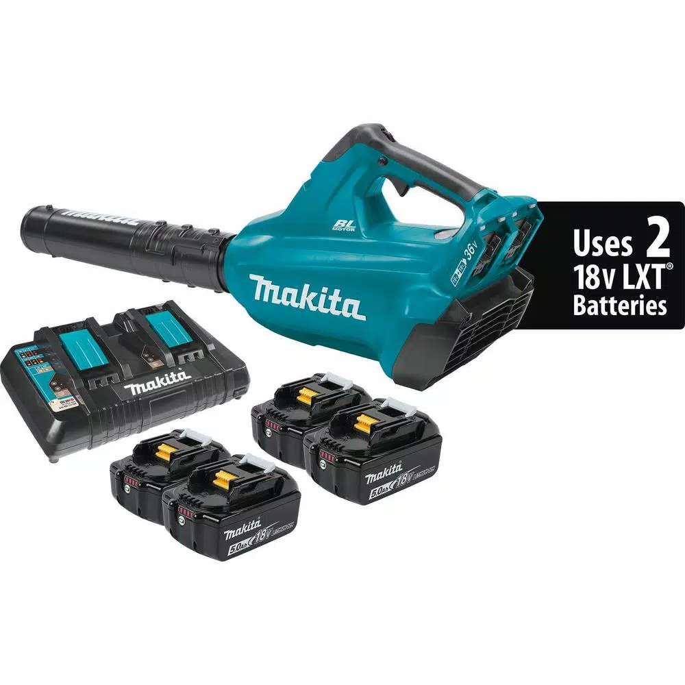 Leaf Blowers Makita 18-Volt X2 (36V) LXT 473 CFM 120 MPH Brushless Cordless Blower Kit With 4 Batteries (5.0Ah) With Flat End Nozzle, XBU02Z - Image 7