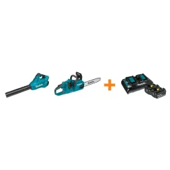 Leaf Blowers Makita 18V X2 LXT Blower And 18V X2 LXT 14 In. Chain Saw With Bonus 18V LXT Starter Pack