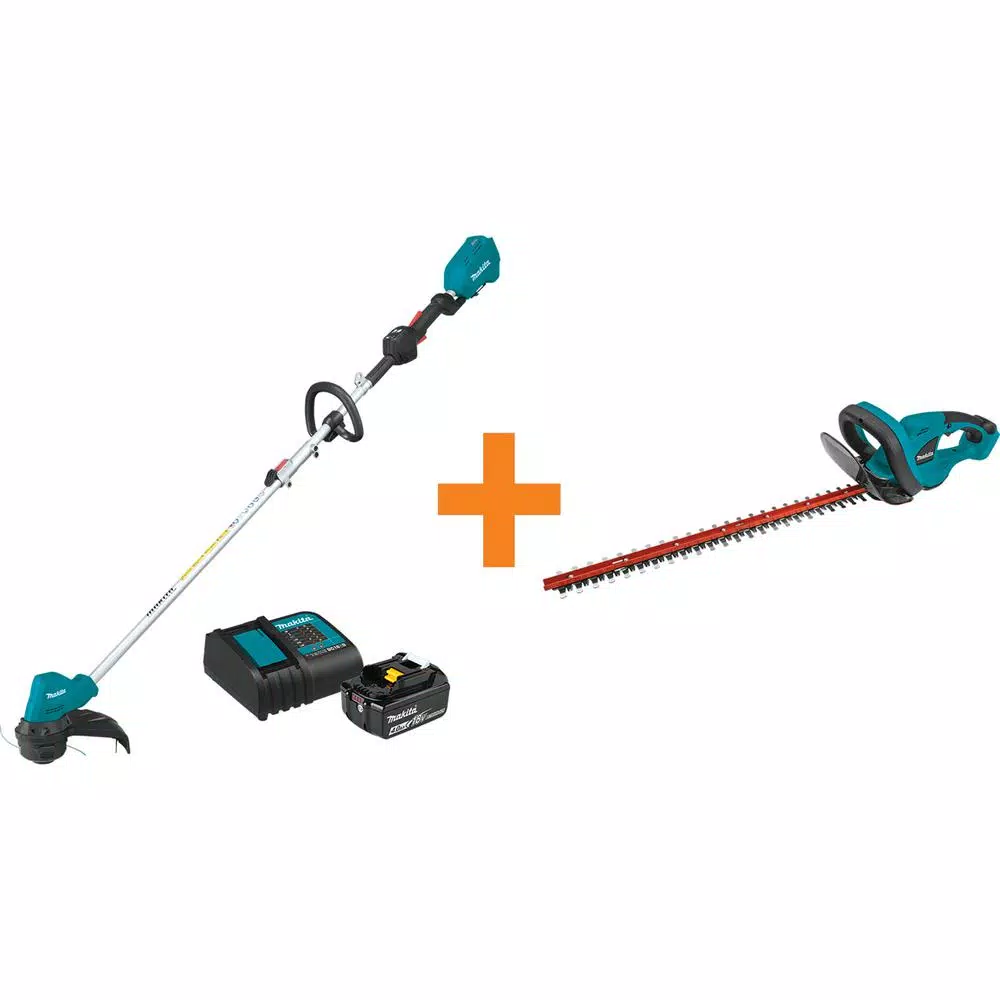 Trimmers Makita 18-Volt LXT Lithium-Ion Brushless String Trimmer Kit With Bonus 22 In. 18-Volt LXT Lithium-Ion Cordless Hedge Trimmer 1 Trimmers Makita 18-Volt LXT Lithium-Ion Brushless String Trimmer Kit With Bonus 22 In. 18-Volt LXT Lithium-Ion Cordless Hedge Trimmer