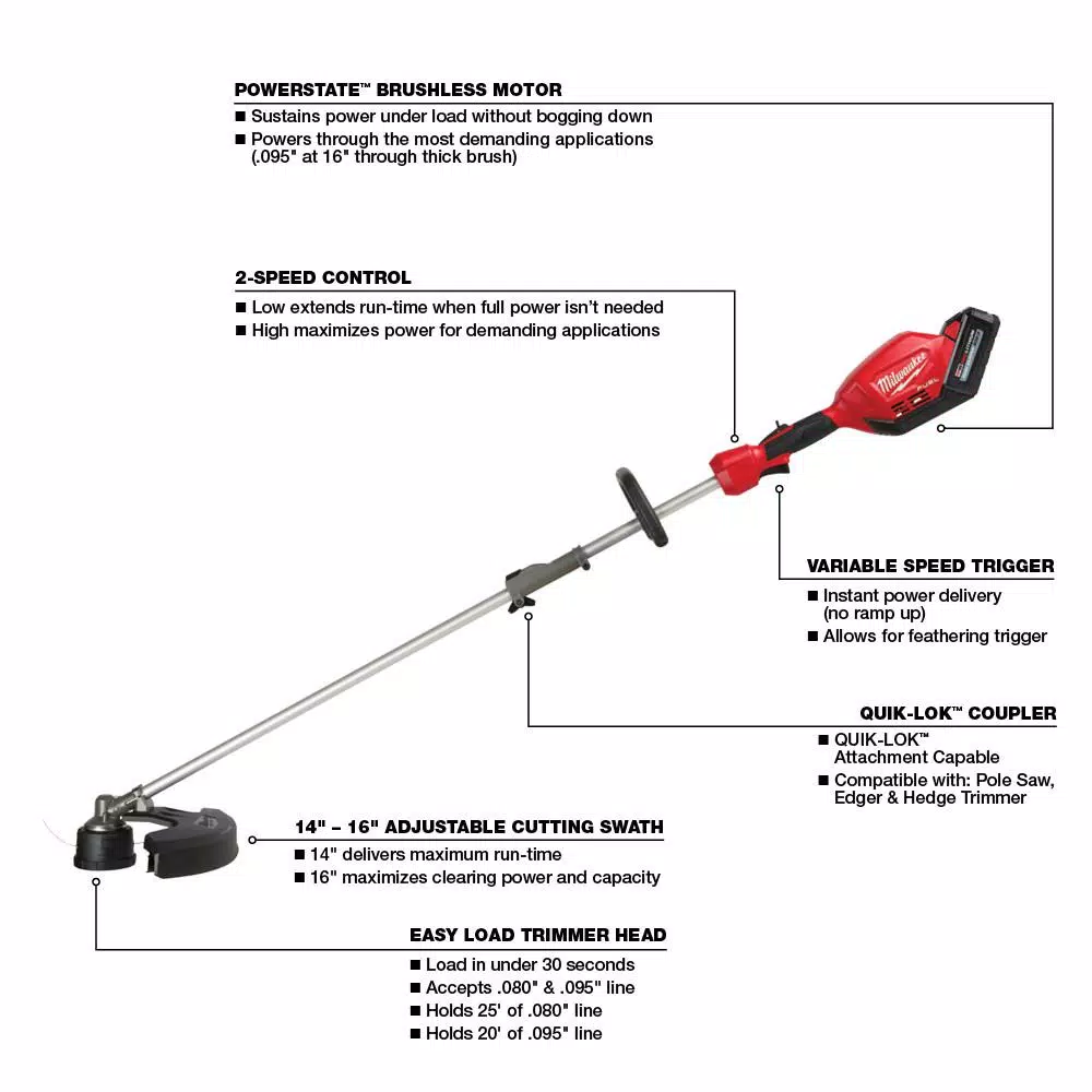Trimmers Milwaukee M18 FUEL 18-Volt Lithium-Ion Brushless Cordless String Trimmer Kit With M18 FUEL 10 In. Pole Saw Attachment - Image 3