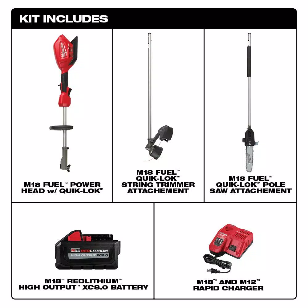 Trimmers Milwaukee M18 FUEL 18-Volt Lithium-Ion Brushless Cordless String Trimmer Kit With M18 FUEL 10 In. Pole Saw Attachment - Image 2
