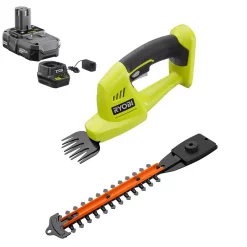 Trimmers RYOBI ONE+ 18-Volt Lithium-Ion Cordless Grass Shear And Shrubber Trimmer – 1.3 Ah Battery And Charger Included
