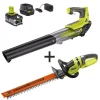 Leaf Blowers RYOBI ONE+ 100 MPH 280 CFM 18-Volt Lithium-Ion Cordless Jet Fan Leaf Blower And Hedge Trimmer With 4 Ah Battery And Charger