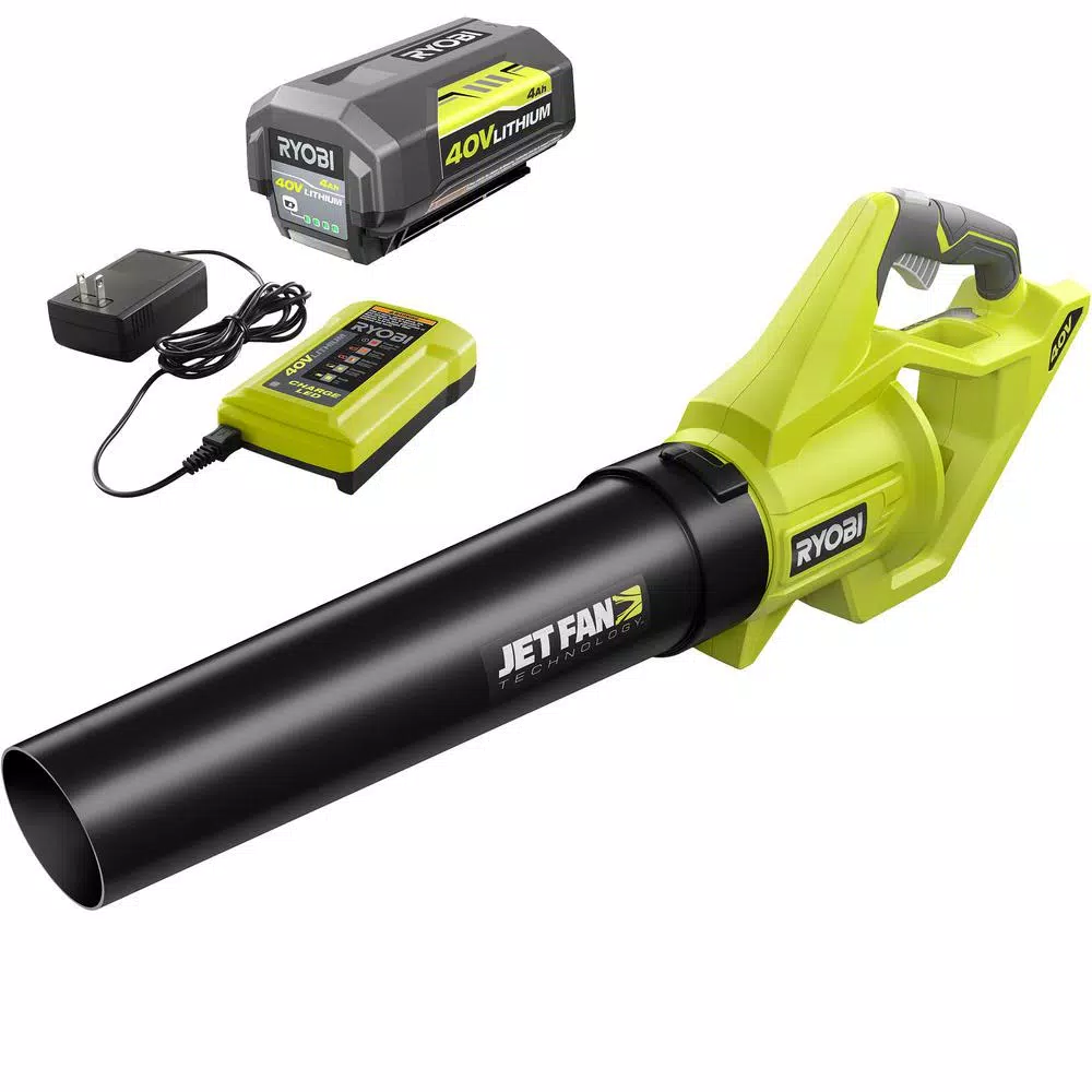 Leaf Blowers RYOBI Reconditioned 110 MPH 500 CFM 40-Volt Lithium-Ion Cordless Variable-Speed Jet Fan Leaf Blower, 4.0Ah Battery And Charger 1 Leaf Blowers RYOBI Reconditioned 110 MPH 500 CFM 40-Volt Lithium-Ion Cordless Variable-Speed Jet Fan Leaf Blower, 4.0Ah Battery And Charger
