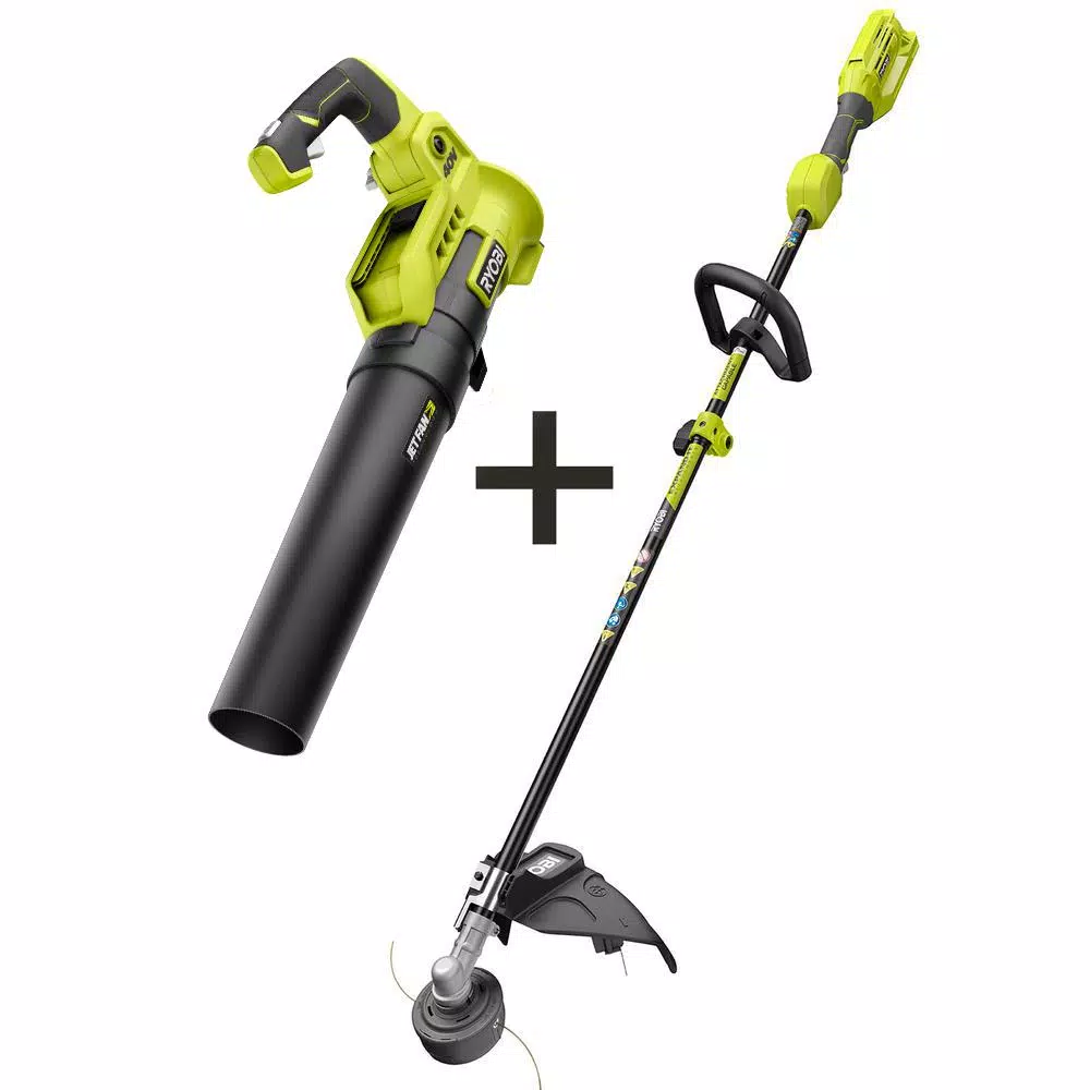 Trimmers RYOBI 40-Volt X Lithium-Ion Cordless Attachment Capable String Trimmer And 40-Volt Lithium-Ion Cordless Blower (Tools-Only)