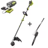 Trimmers RYOBI 40-Volt Lithium-Ion Brushless Cordless Attachment Capable String Trimmer And Pruner 4.0 Ah Battery And Charger Included