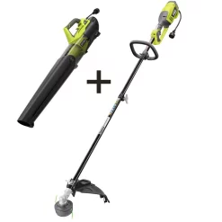 Trimmers RYOBI 18 In. 10 Amp Electric Corded String Trimmer And 8 Amp Jet Fan Blower Kit