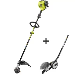 Trimmers RYOBI 2-Cycle 25cc Gas Full Crank Straight Shaft String Trimmer With Edger Attachment