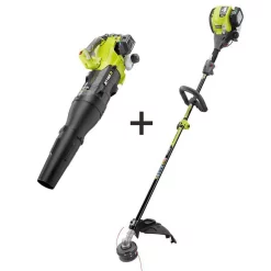 Trimmers RYOBI 30 Cc 4-Cycle Attachment Capable Straight Shaft Gas Trimmer And 2-Cycle 25 Cc Gas Jet Fan Blower