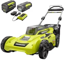 Lawn Mowers RYOBI 20 In. 40-Volt Brushless Lithium-Ion Cordless Battery Walk Behind Push Lawn Mower Two 6.0 AhBatteries & Charger Included