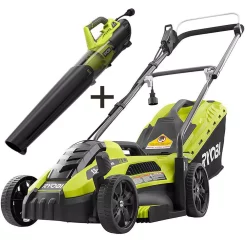 Lawn Mowers RYOBI 13 In. 11 Amp Corded Electric Walk Behind Push Mower And 8 Amp Electric Jet Fan Blower