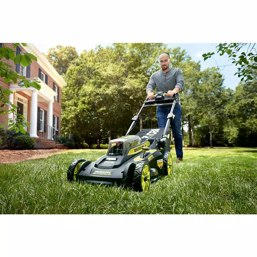Lawn Mowers RYOBI 20 In. 40-Volt Brushless Lithium-Ion Cordless Walk Behind Self-Propelled Mower & Trimmer W/6.0 Ah Battery & Charger - Image 14
