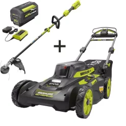 Lawn Mowers RYOBI 20 In. 40-Volt Brushless Lithium-Ion Cordless Walk Behind Self-Propelled Mower & Trimmer W/6.0 Ah Battery & Charger