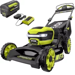 Lawn Mowers RYOBI 21 In. 40-Volt Lithium-Ion Brushless Cordless Walk Behind Self-Propelled Mower With 7.5 Ah Battery/Charger Included