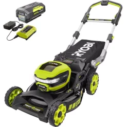 Lawn Mowers RYOBI 21 In. 40-Volt Brushless Lithium-Ion Cordless SMART TREK Self-Propelled Walk Behind Mower With 6.0Ah Battery And Charger