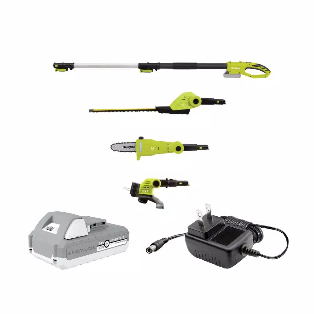 Trimmers Sun Joe 24-Volt Cordless Electric Lawn Care System Hedge Trimmer, Pole Saw And Grass Trimmer Kit With 2.0 Ah Battery + Charger