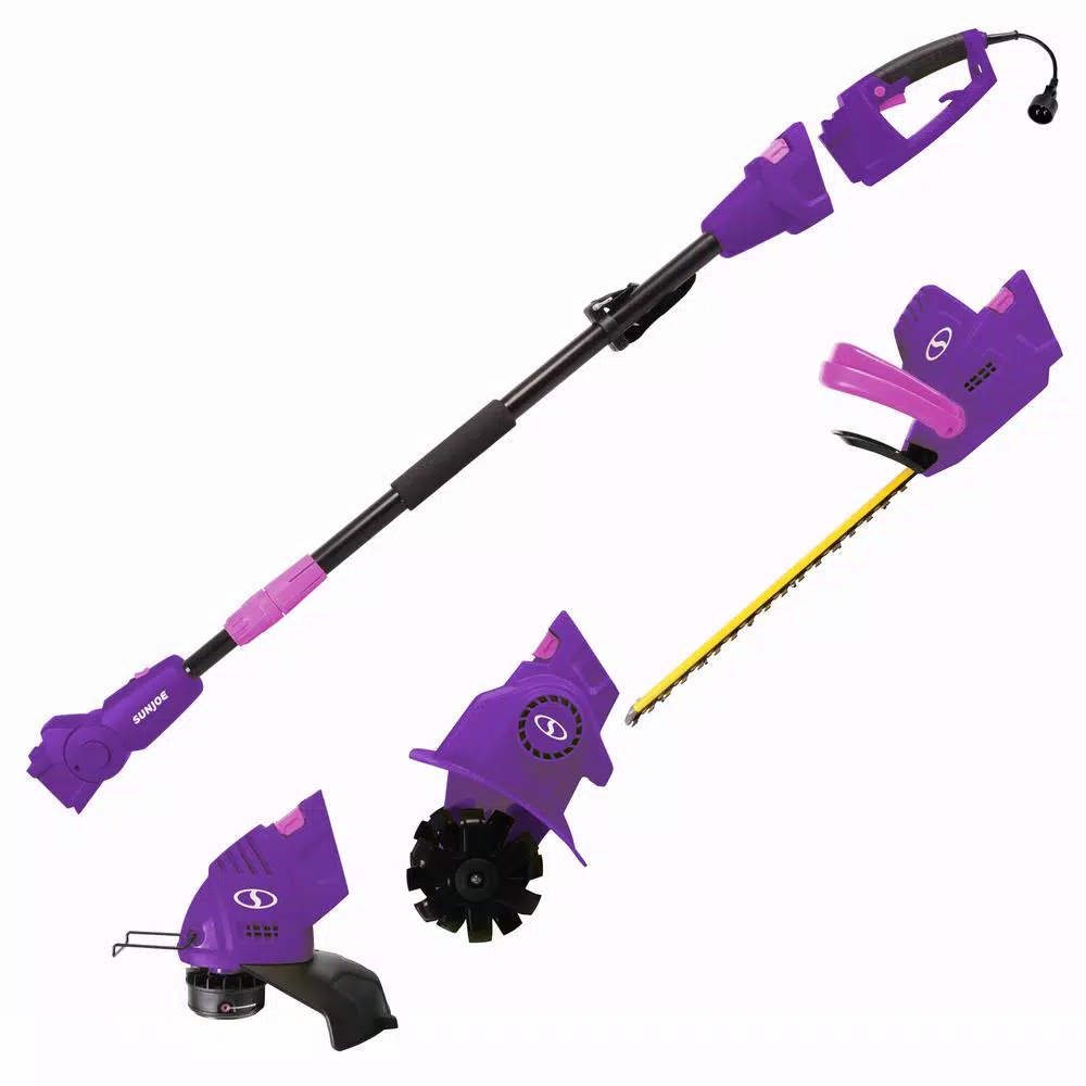 Trimmers Sun Joe 4.5 Amp Electric Lawn And Garden Multi-Tool System Hedge Trimmer/Grass Trimmer/Garden Tiller, Purple