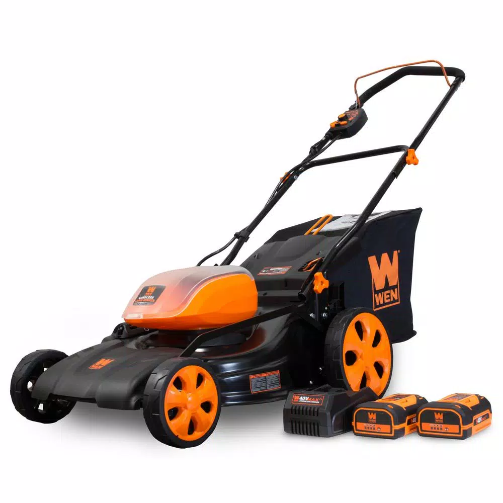 Lawn Mowers WEN 19 In. 40-Volt Max Lithium-Ion Cordless Battery 3-in-1 Walk Behind Push Lawn Mower – Two Batteries/Charger Included