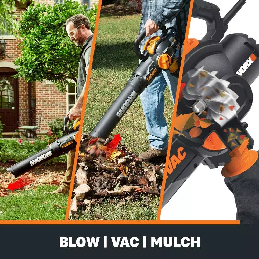 Leaf Blowers Worx 70 MPH 620 CFM 12-Amp Electric 3-in-1 Blower/Mulcher/Yard Vacuum Handheld Trivac With Shoulder Strap - Image 9